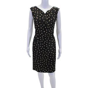 Fine Feathers Womens Textured Sleeveless Polka Dotted Dress Black Size L